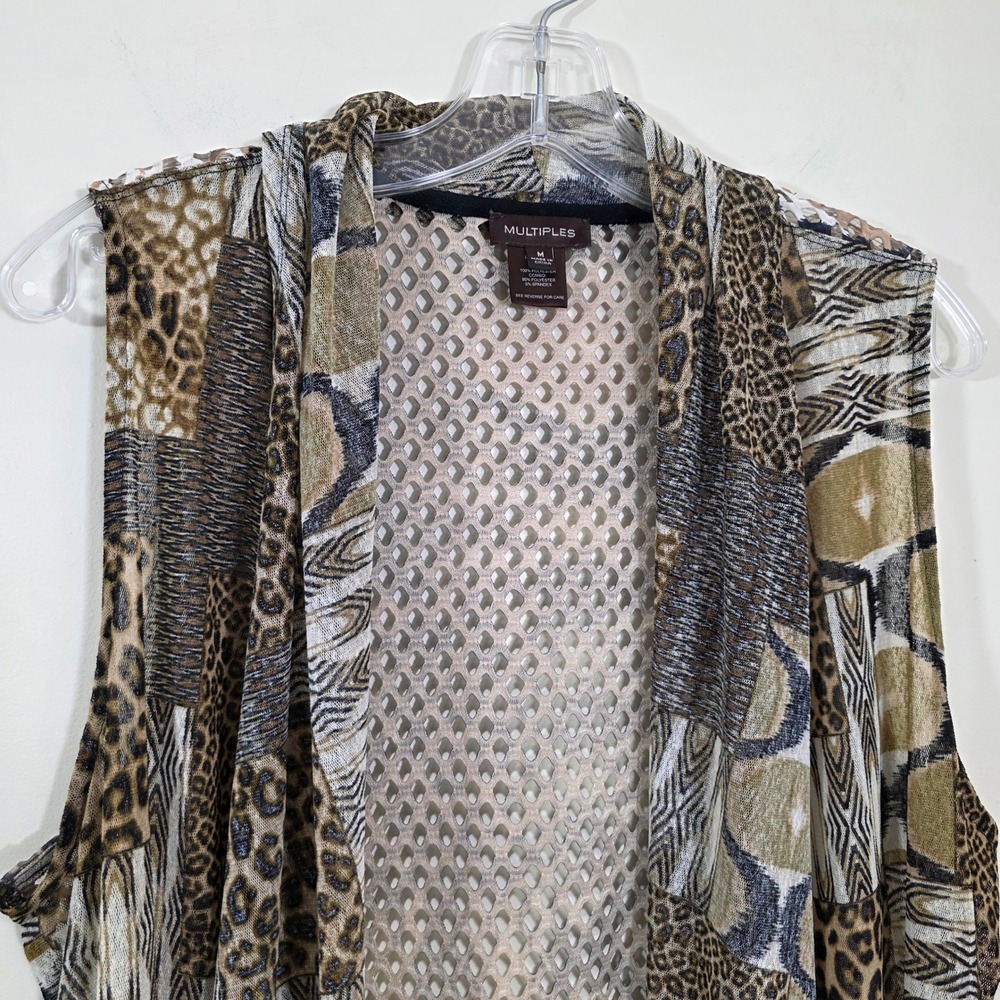 Multiples Womens Vest Animal Print Mesh Draped Open Front Sleeveless Brown Sz M - Picture 4 of 13